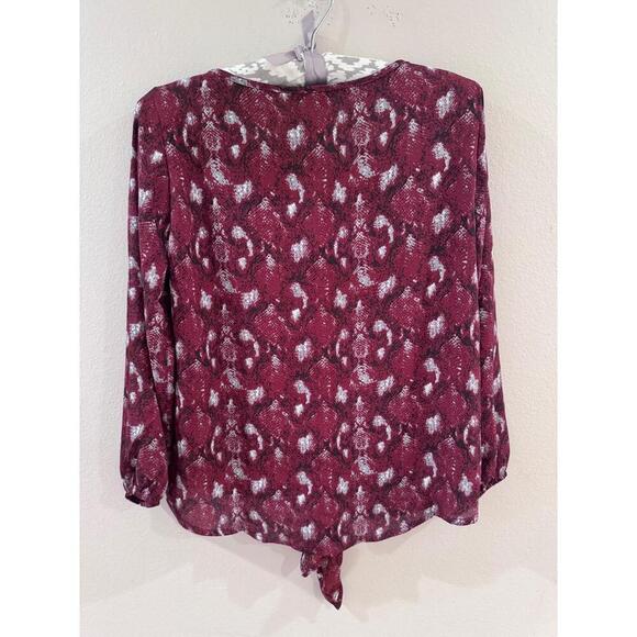 West Kei Animal Print Keyhole Long Sleeve Tie Front Blouse XS New Office Career - Picture 6 of 6